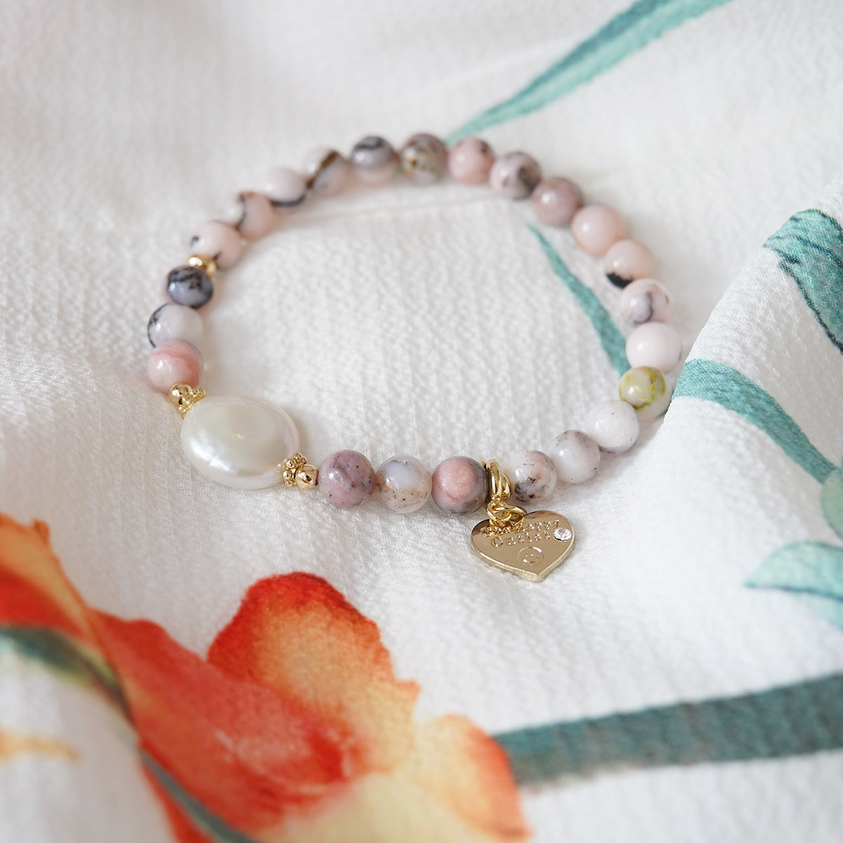 Bracelet: Pink Peruvian Opal x Pearl (A)