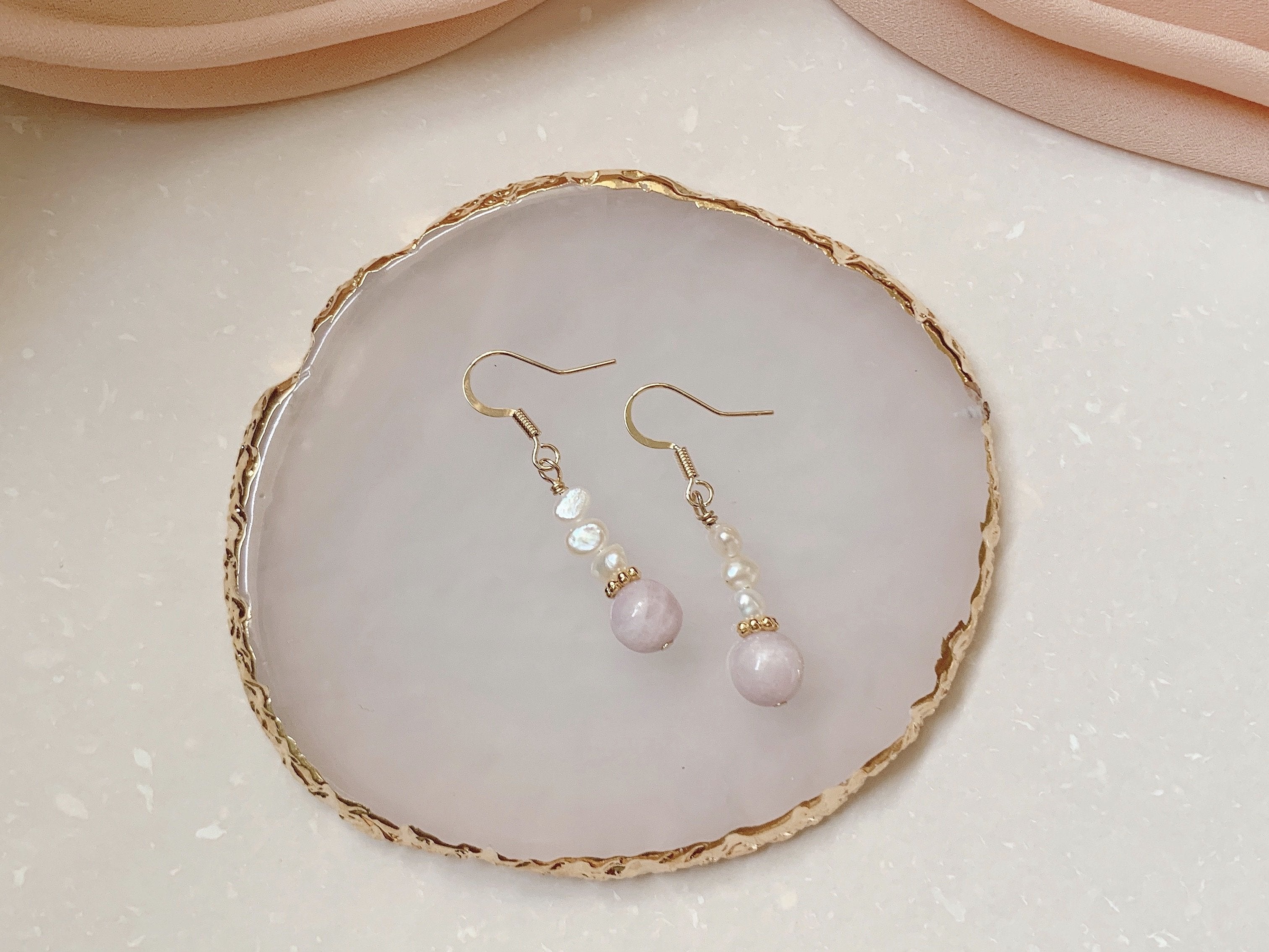 Earrings: Kunzite, Pearl